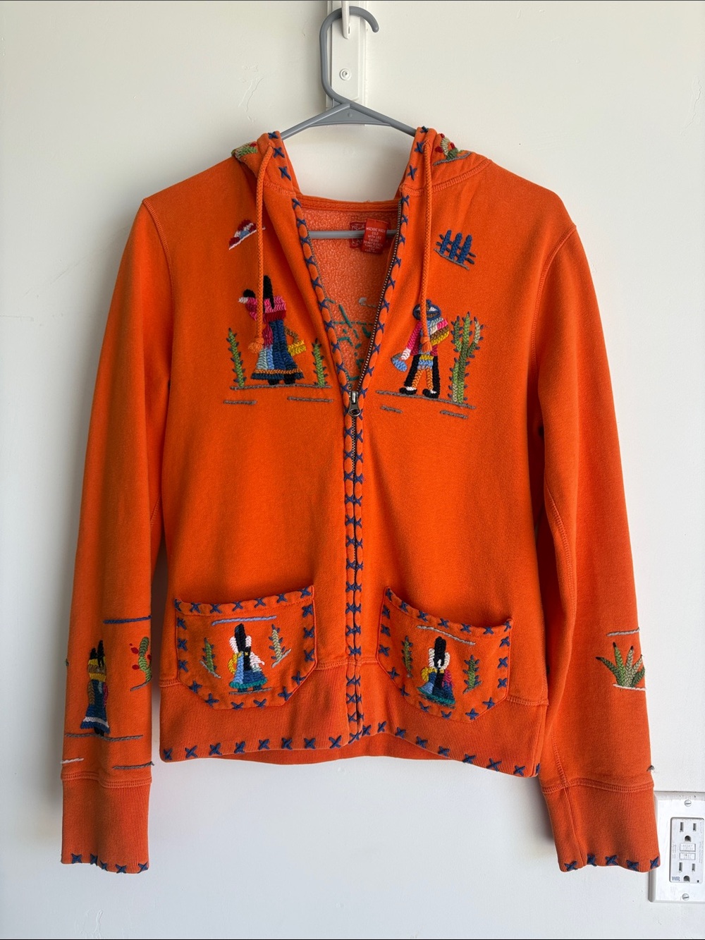 Lucky Brand Orange Embroidered Hooded Bomber Jacket